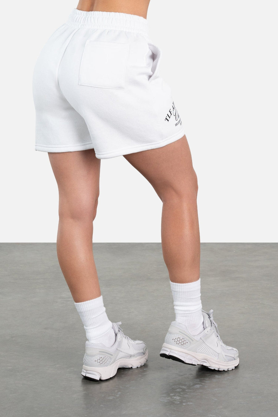 Back View of White Athletic Club Oversized Shorts