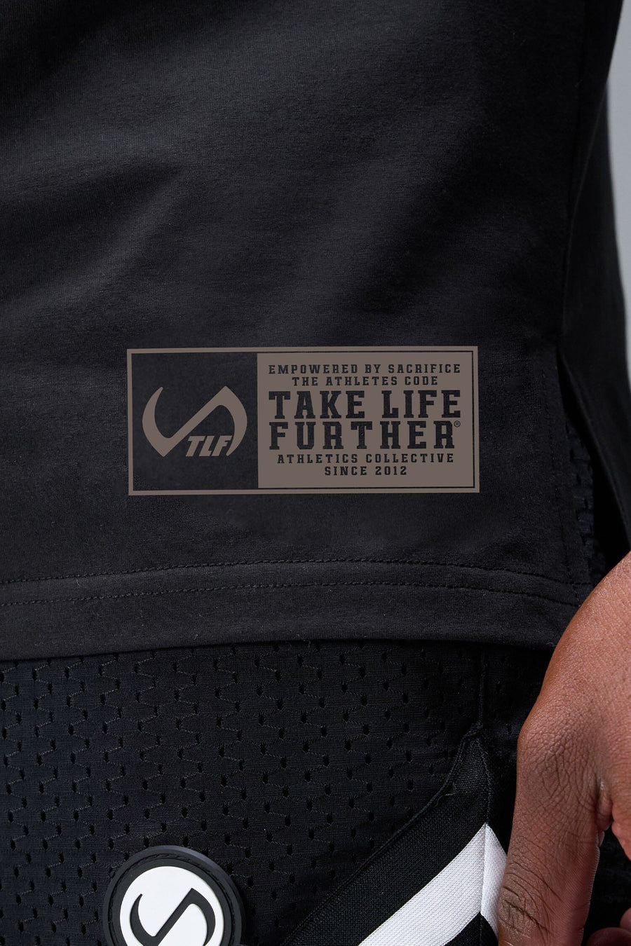 Detail Front View of Black TLF Digital Camo Cotton Luxe Oversized Tee featuring a pixelated camo print design across the back in our oversized t shirt fit