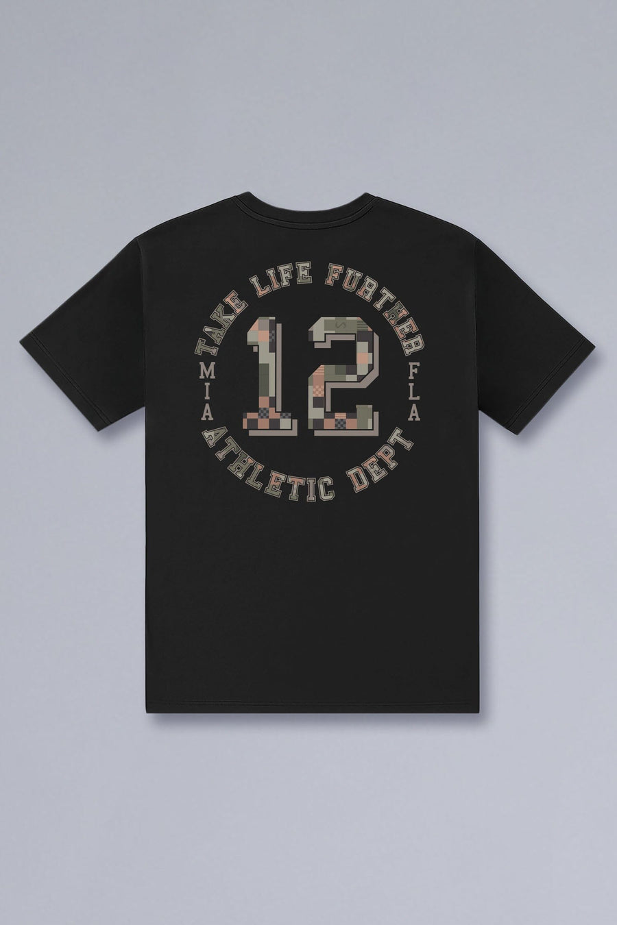 Back View of Black TLF Digital Camo Cotton Luxe Oversized Tee featuring a pixelated camo print design across the back in our oversized t shirt fit