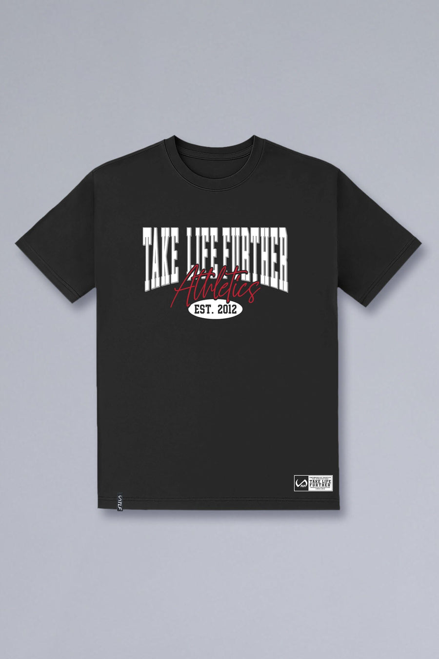 Front View of Black TLF Athletic Dept Cotton Luxe Oversized Tee featuring a bold 2 one graphic print design across the chest in our oversized shirt fit