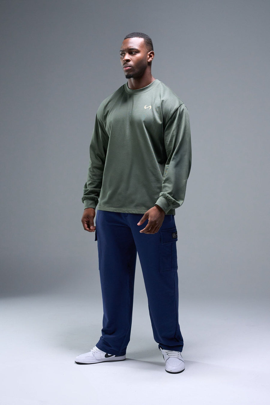 Front View of Cypress TLF Blur Oversized Heavy Weight Long Sleeve, durable and versatile for gym or street wear
