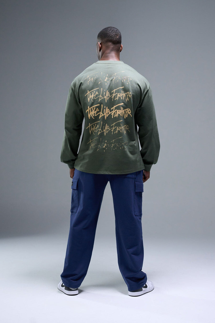 Back View of Cypress TLF Blur Oversized Heavy Weight Long Sleeve, durable and versatile for gym or street wear