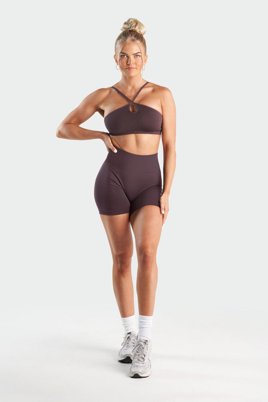 Front View of Nebula Plum Cosmic Seamless Keyhole Sports Bra