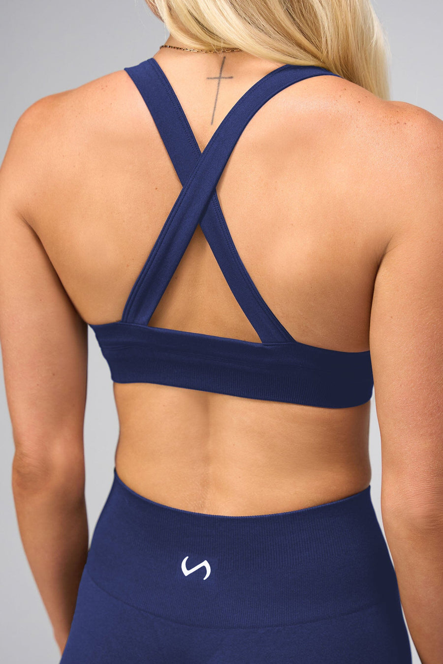 Back View Of Cosmic Seamless Square Neck Sports Bra in Deep Navy
