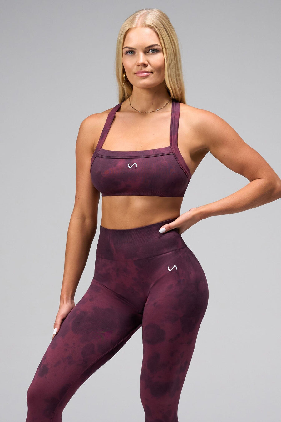 Front View Of Cosmic Seamless Square Neck Sports Bra in Space Cherry