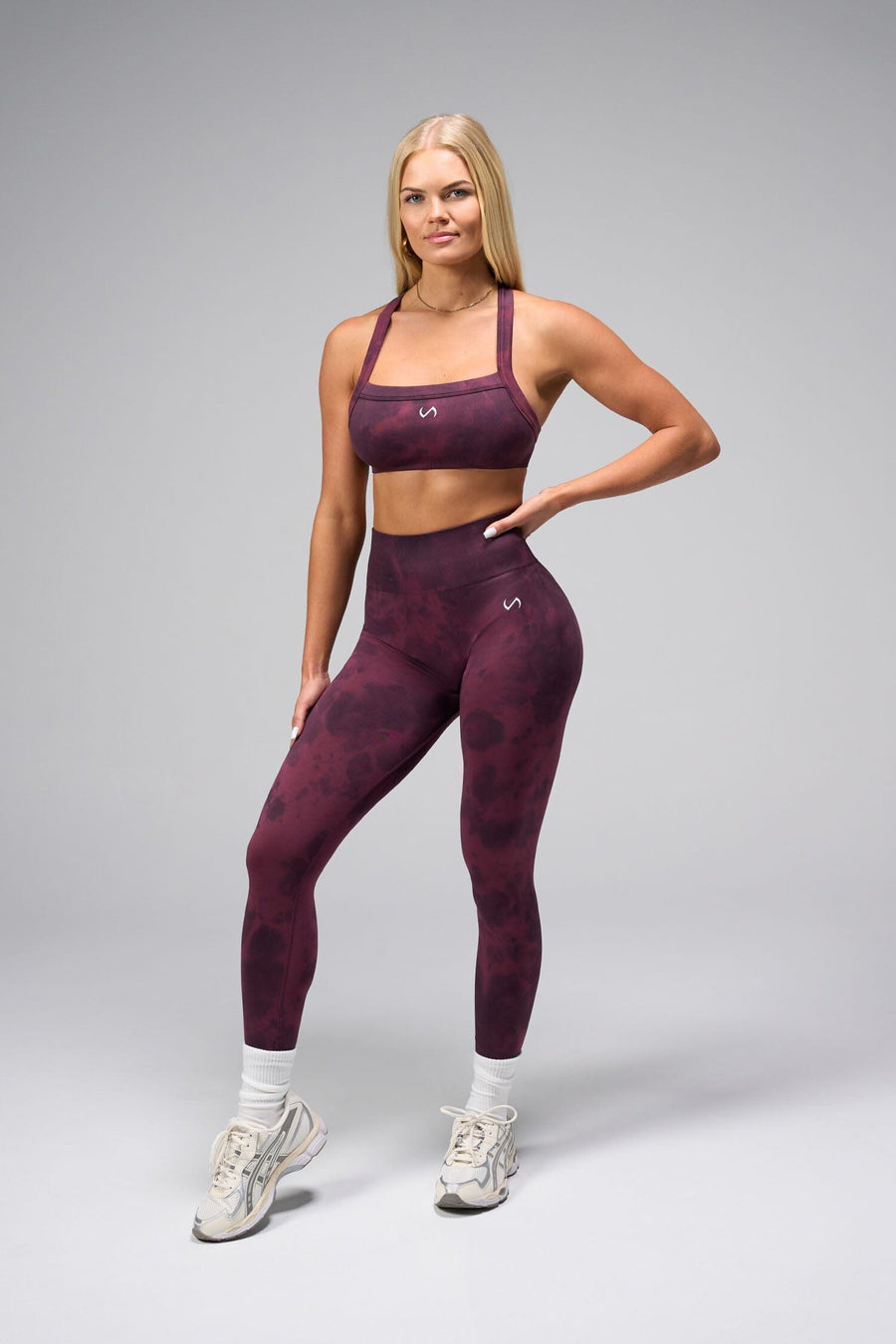 Front View Of Cosmic Seamless Square Neck Sports Bra in Space Cherry