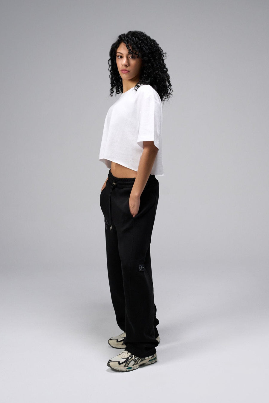 Side view Of Women's Dura Cotton Oversized Cropped Tee in White