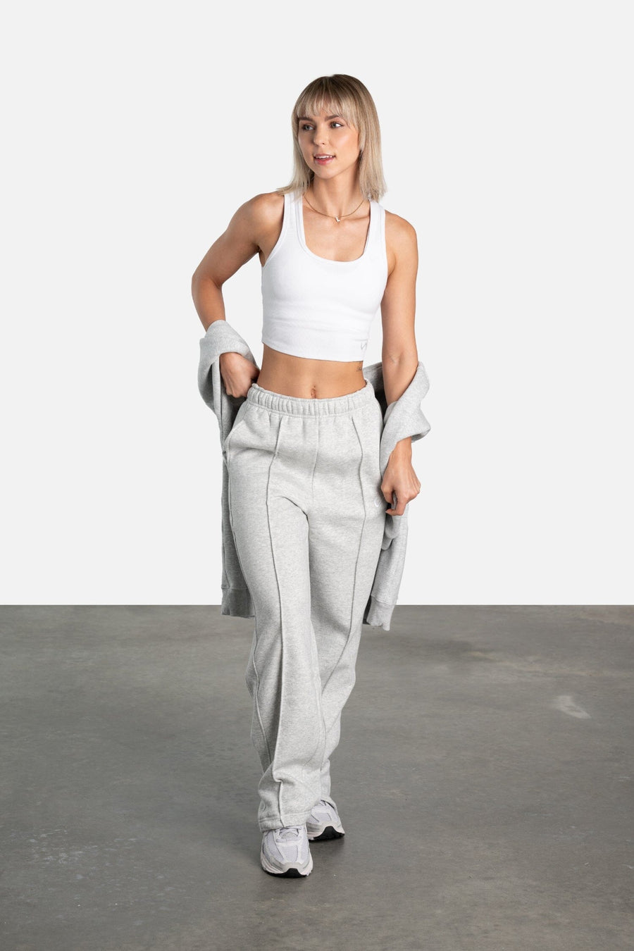 Front View of Light Heather Gray Flare Oversized Sweatpants