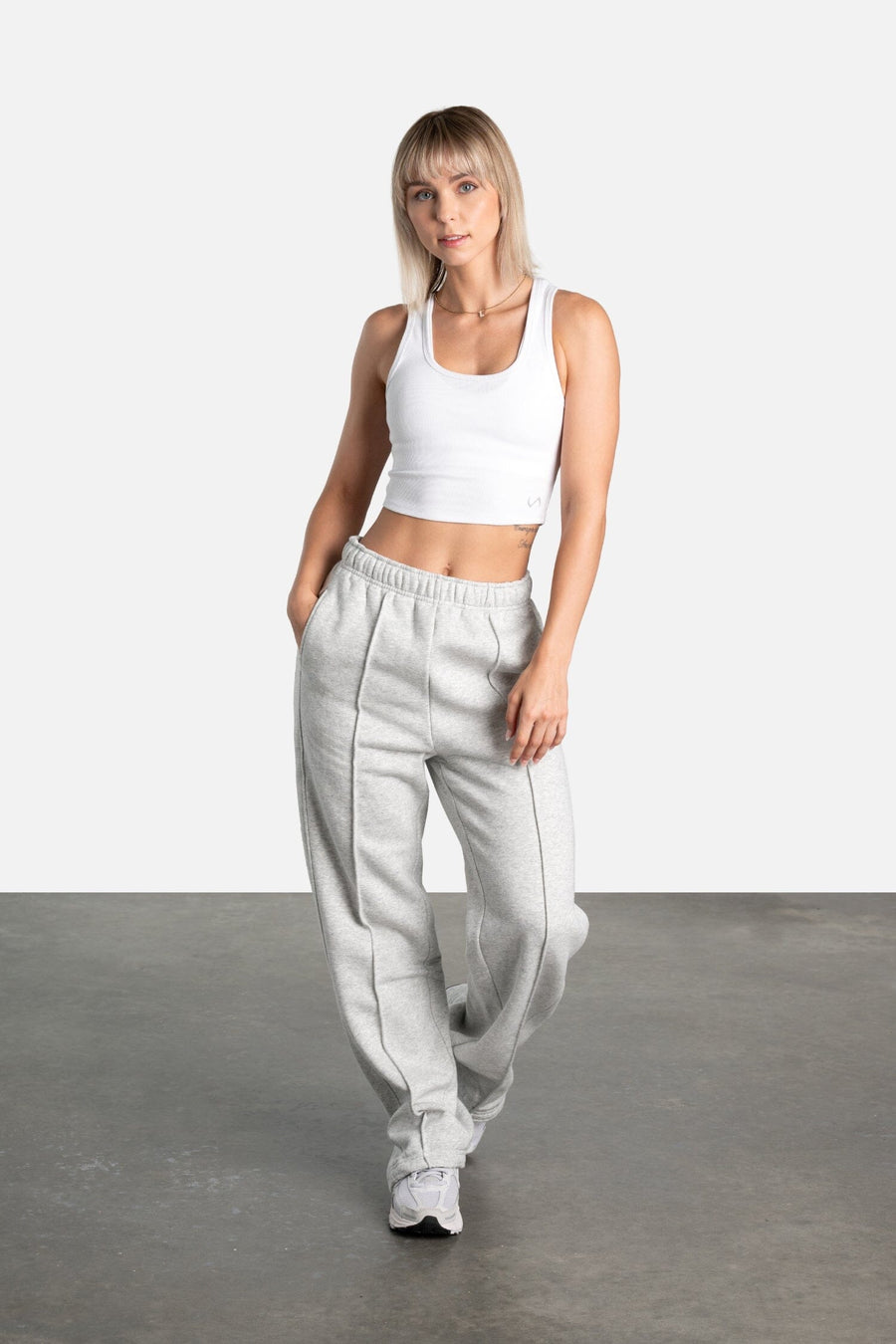 Front View of Light Heather Gray Flare Oversized Sweatpants