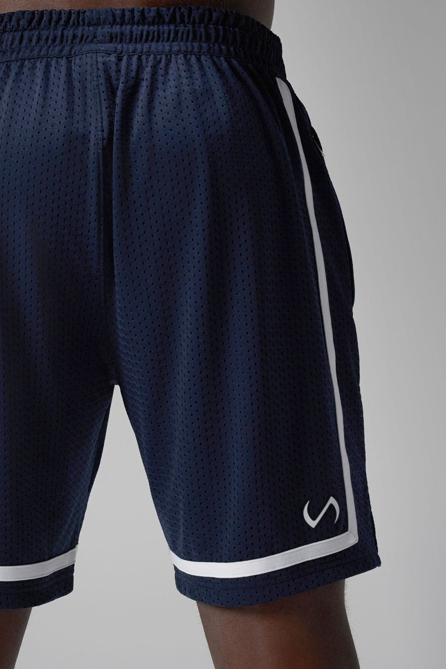 Back View of Blue GTS Athletic 8 Inch Shorts featuring an 8-inch inseam and zipper pockets