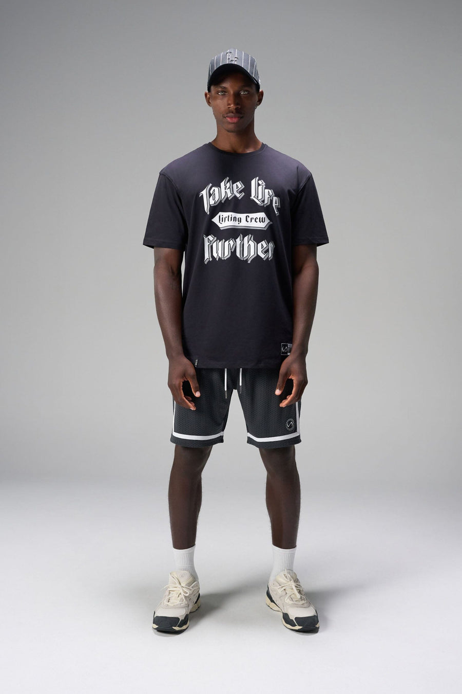 Front View of Grey GTS Athletic 8 Inch Shorts, featuring an 8-inch inseam and zipper pockets