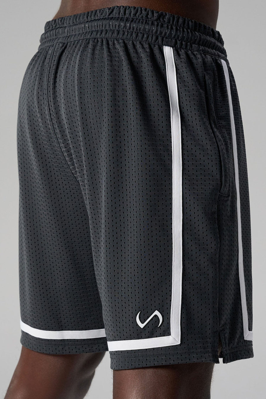 Back View of Grey GTS Athletic 8 Inch Shorts, featuring an 8-inch inseam and zipper pockets