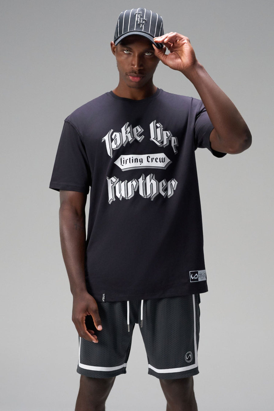 Front View of Grey GTS Athletic 8 Inch Shorts, featuring an 8-inch inseam and zipper pockets