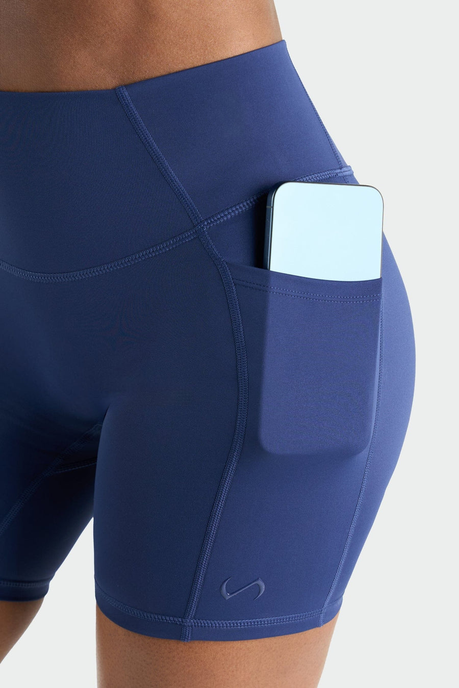 Front View of Deep Navy Hyper Power Side Pockets Gym Shorts