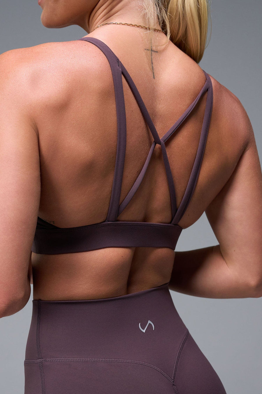Back View of Brown TLF NeoCloud™ Keyhole Sports Bra featuring a strappy back and keyhole front design with low to medium support