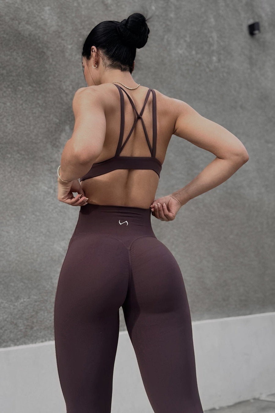 Back View of Brown TLF NeoCloud™ Secret Glute Seam Leggings featuring our new secret glute seam technology to lift and shape your glutes.