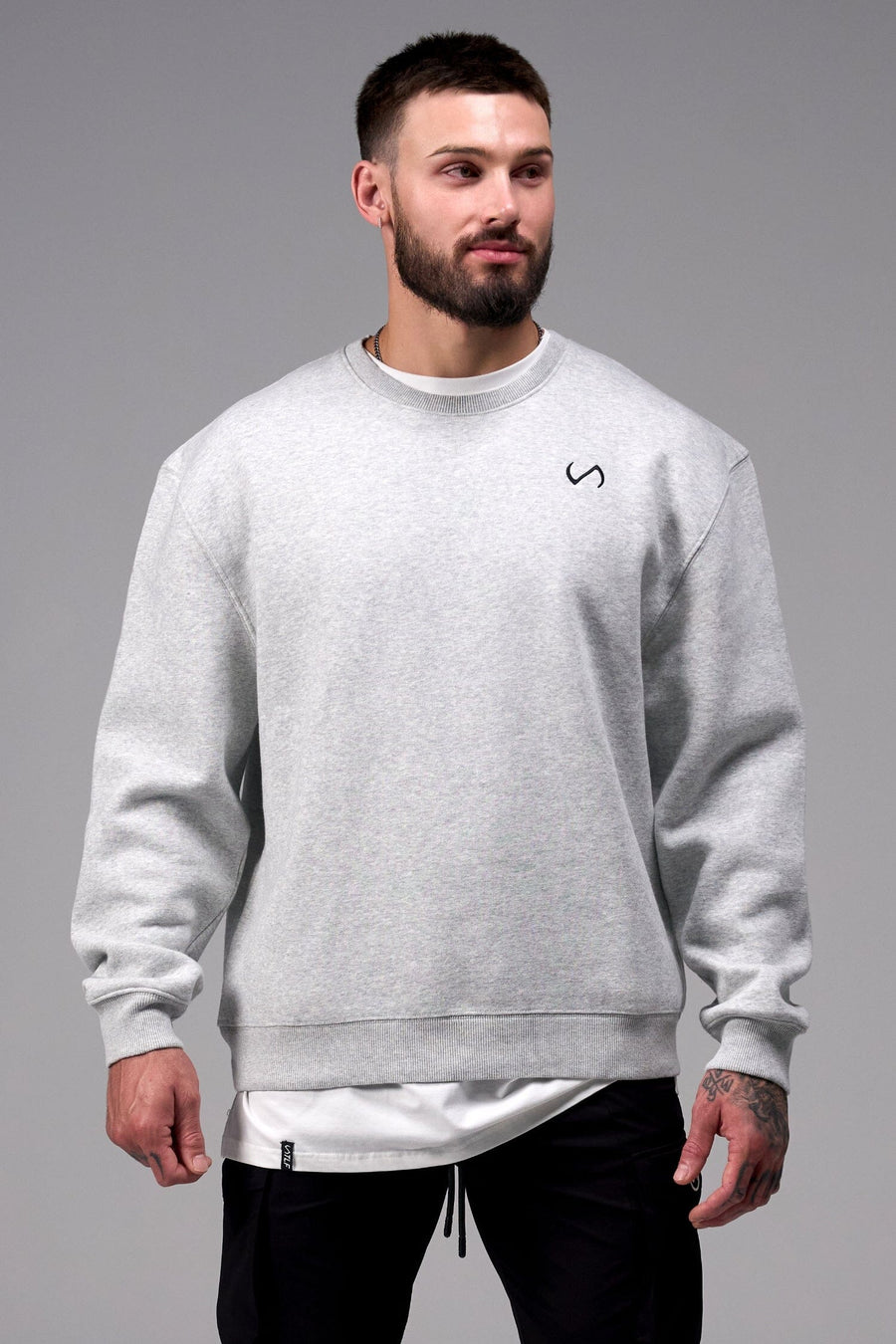 Front View of Light Heather Gray Pivotal Crewneck Sweatshirt