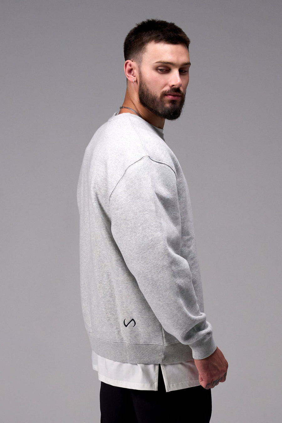 Front View of Light Heather Gray Pivotal Crewneck Sweatshirt