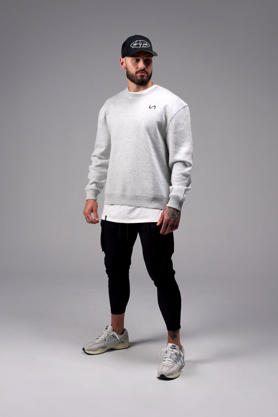 Front View of Light Heather Gray Pivotal Crewneck Sweatshirt
