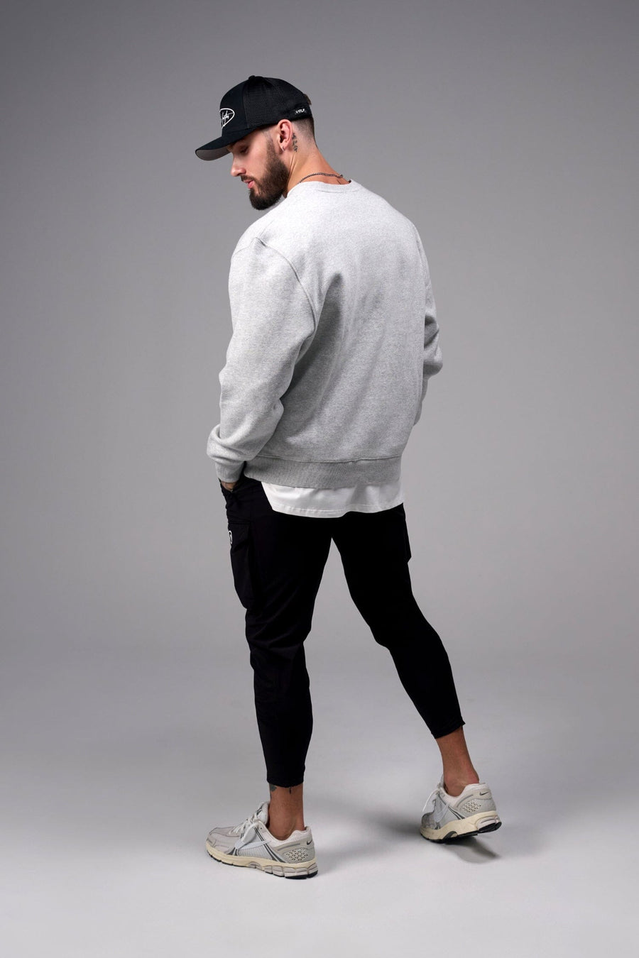 Back View of Light Heather Gray Pivotal Crewneck Sweatshirt