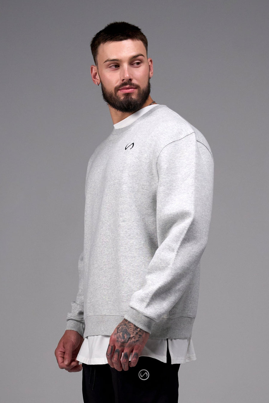 Front View of Light Heather Gray Pivotal Crewneck Sweatshirt