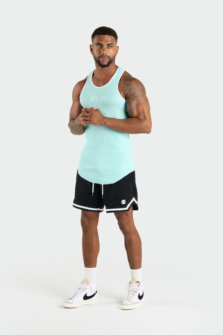 Front View of Seafoam Green Script Ribbed Relaxed Fit Tank