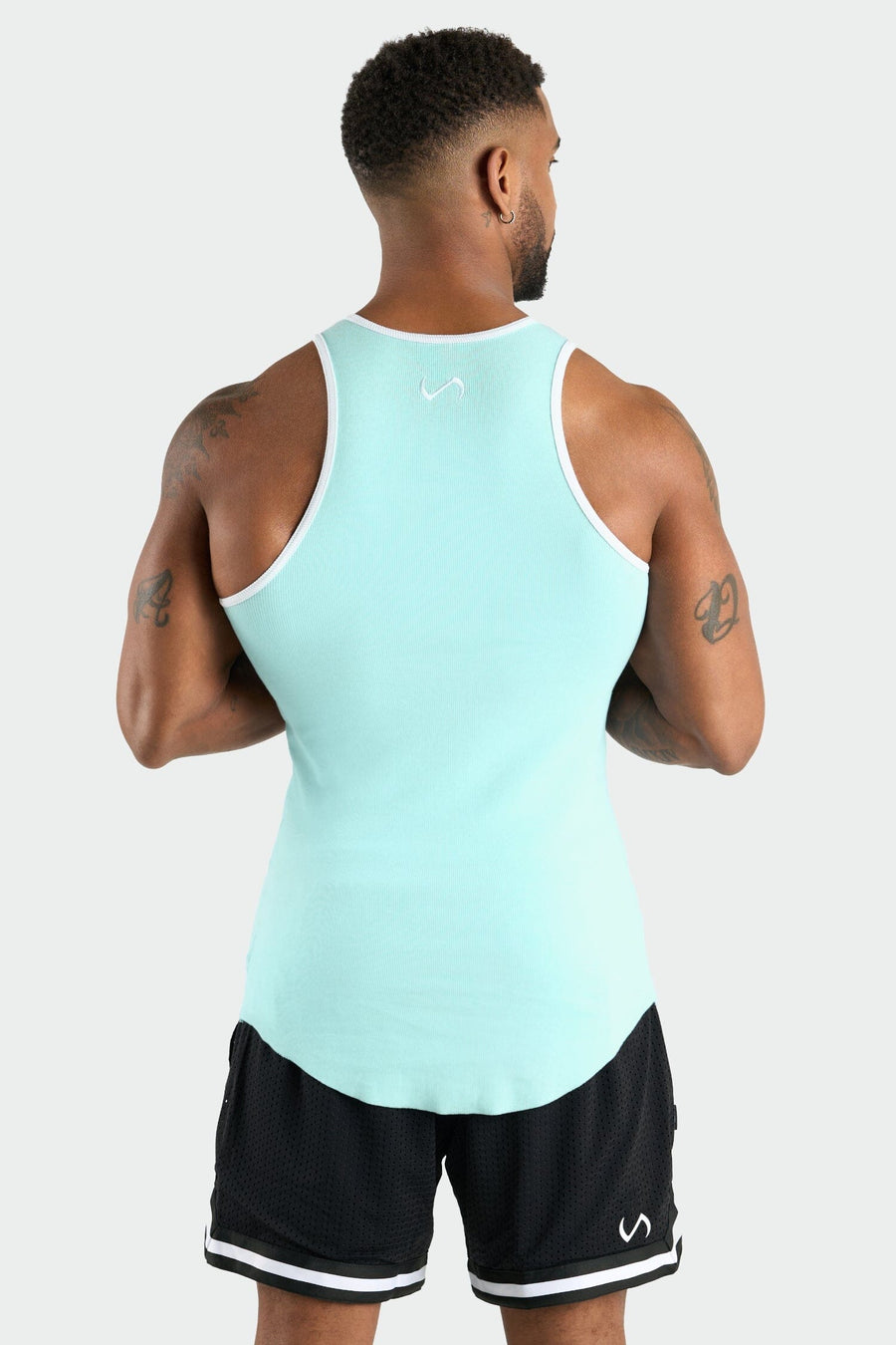 Back View of Seafoam Green Script Ribbed Relaxed Fit Tank