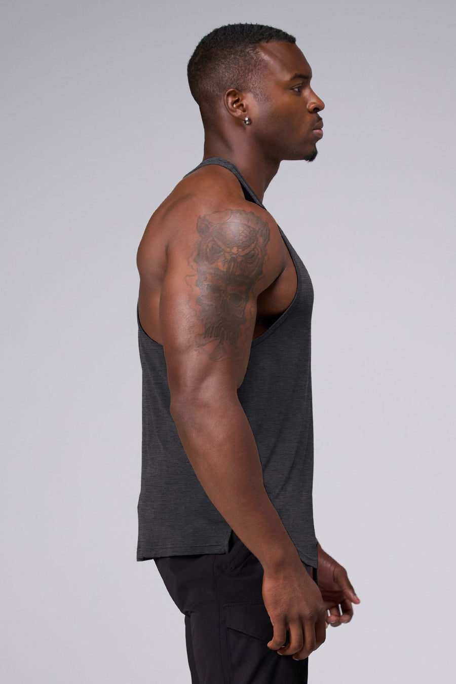 Side View Of Tactic Performance Bamboo Tank in Dark Heather Color
