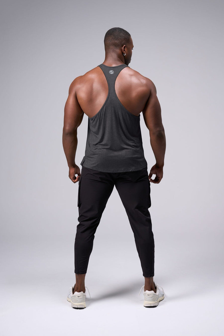 Back View Of Tactic Performance Bamboo Tank in Dark Heather Color