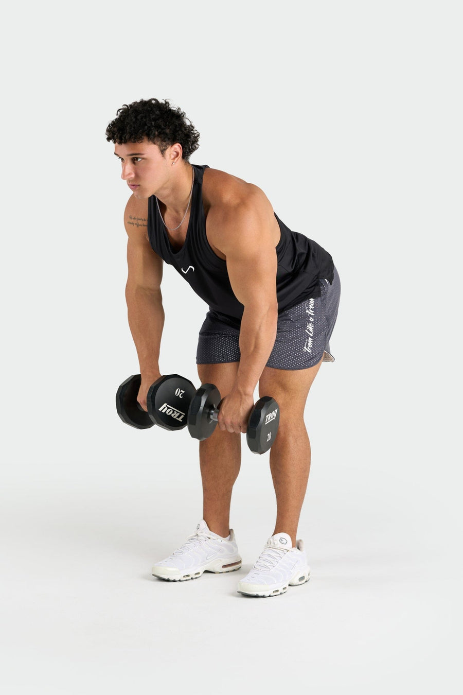 Front View of Charcoal Train Like a Freak 5 Inch Mesh Shorts