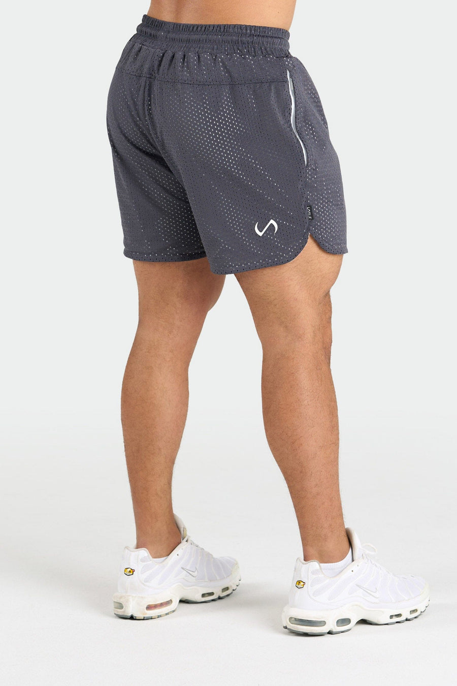 Back View of Charcoal Train Like a Freak 5 Inch Mesh Shorts