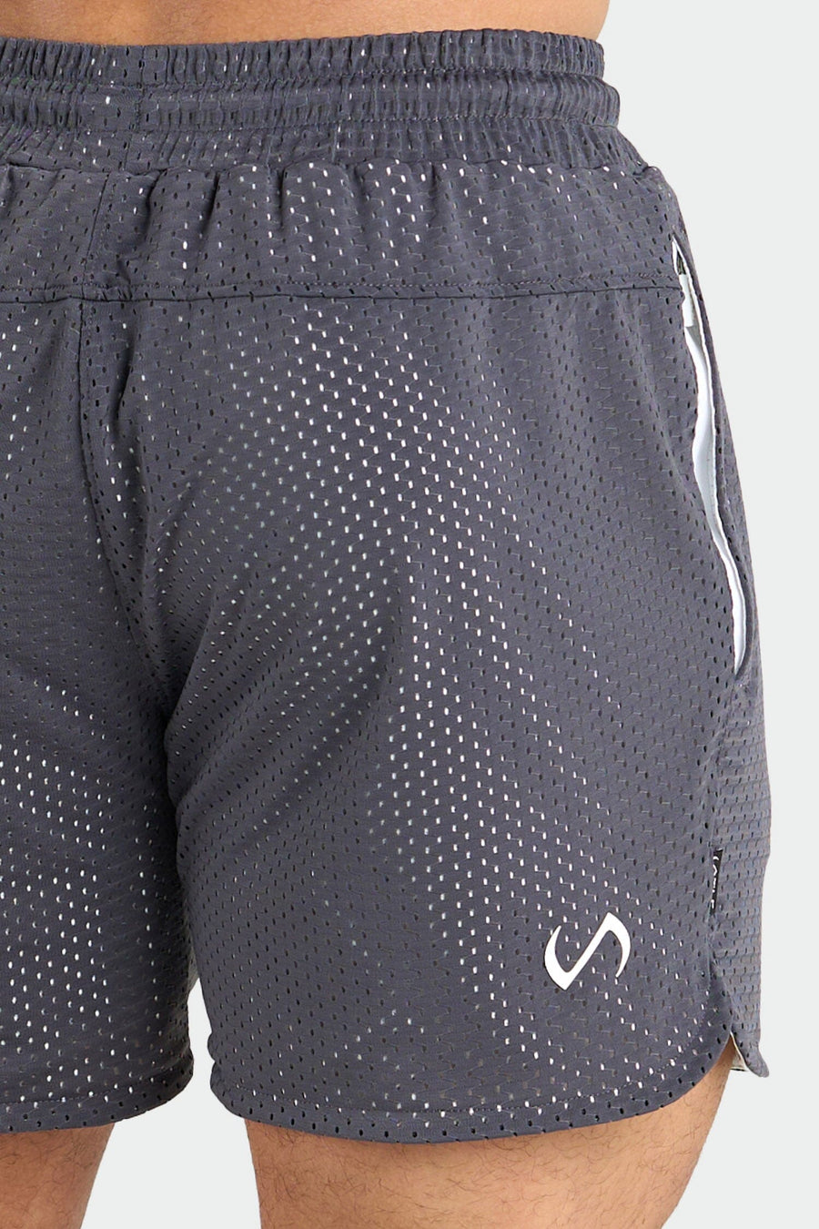 Back View of Charcoal Train Like a Freak 5 Inch Mesh Shorts