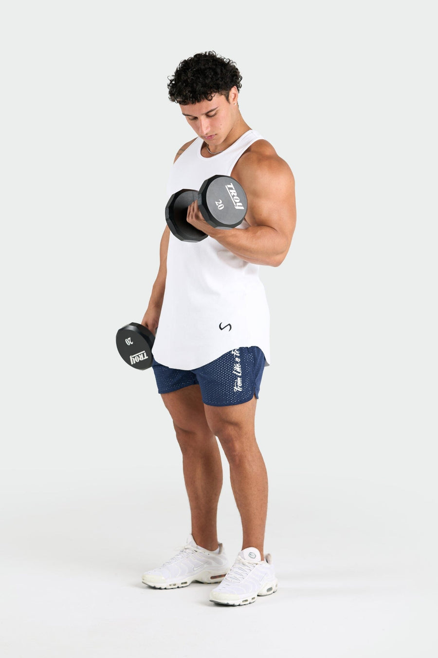 Front View of Deep Navy Train Like a Freak 5 Inch Mesh Shorts