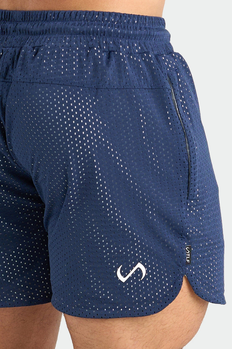 Back View of Deep Navy Train Like a Freak 5 Inch Mesh Shorts