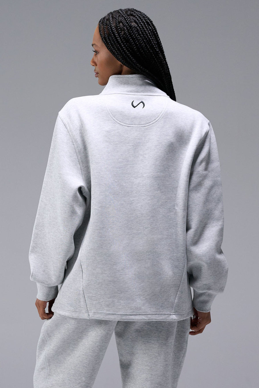 Back View of Light Heather Gray TLF Unisex GTS Scuba Tech Quarter-Zip Pullover, featuring a 1/4 zip pullover sweatshirt with kangaroo pockets