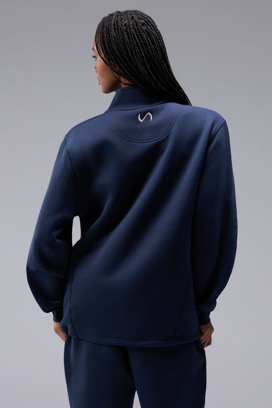 Back View of Blue Nights TLF Unisex GTS Scuba Tech Quarter-Zip Pullover, featuring a 1/4 zip pullover sweatshirt with kangaroo pockets