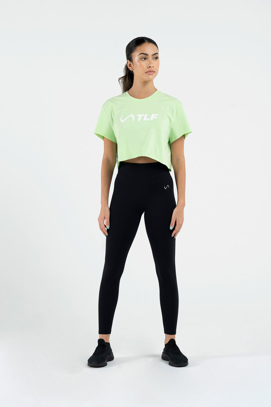 3-D Gym Crop Tee - Women's Workout Crop Tops - Neon Lime White - 5