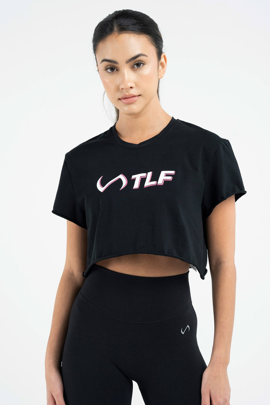 3-D Gym Crop Tee - Best Workout Crop Tops - Black White - 1