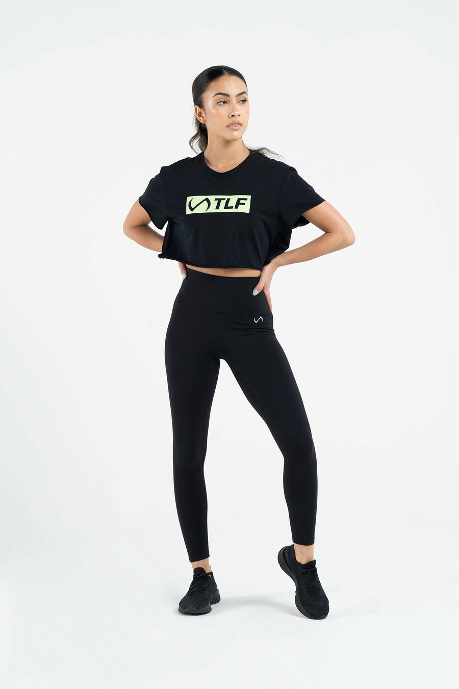 TLF Knockout Gym Crop Tee - Women’s Workout Crop Tops – Black-Lime - 5