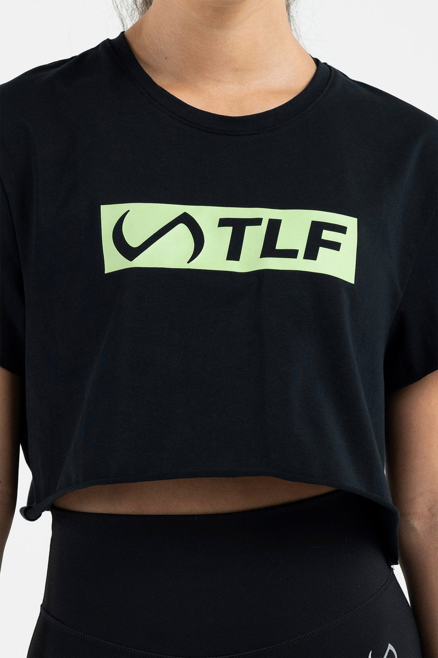 TLF Knockout Gym Crop Tee - Women’s Workout Crop Tops – Black-Lime - 2