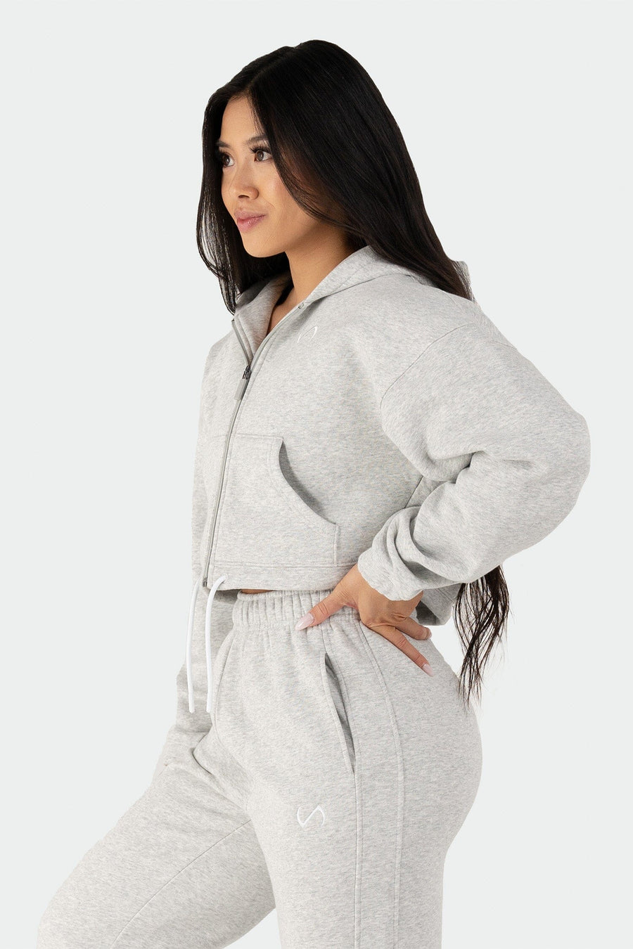 TLF Reset – Fleece Cropped Zip-up Hoodie - Gray - 4