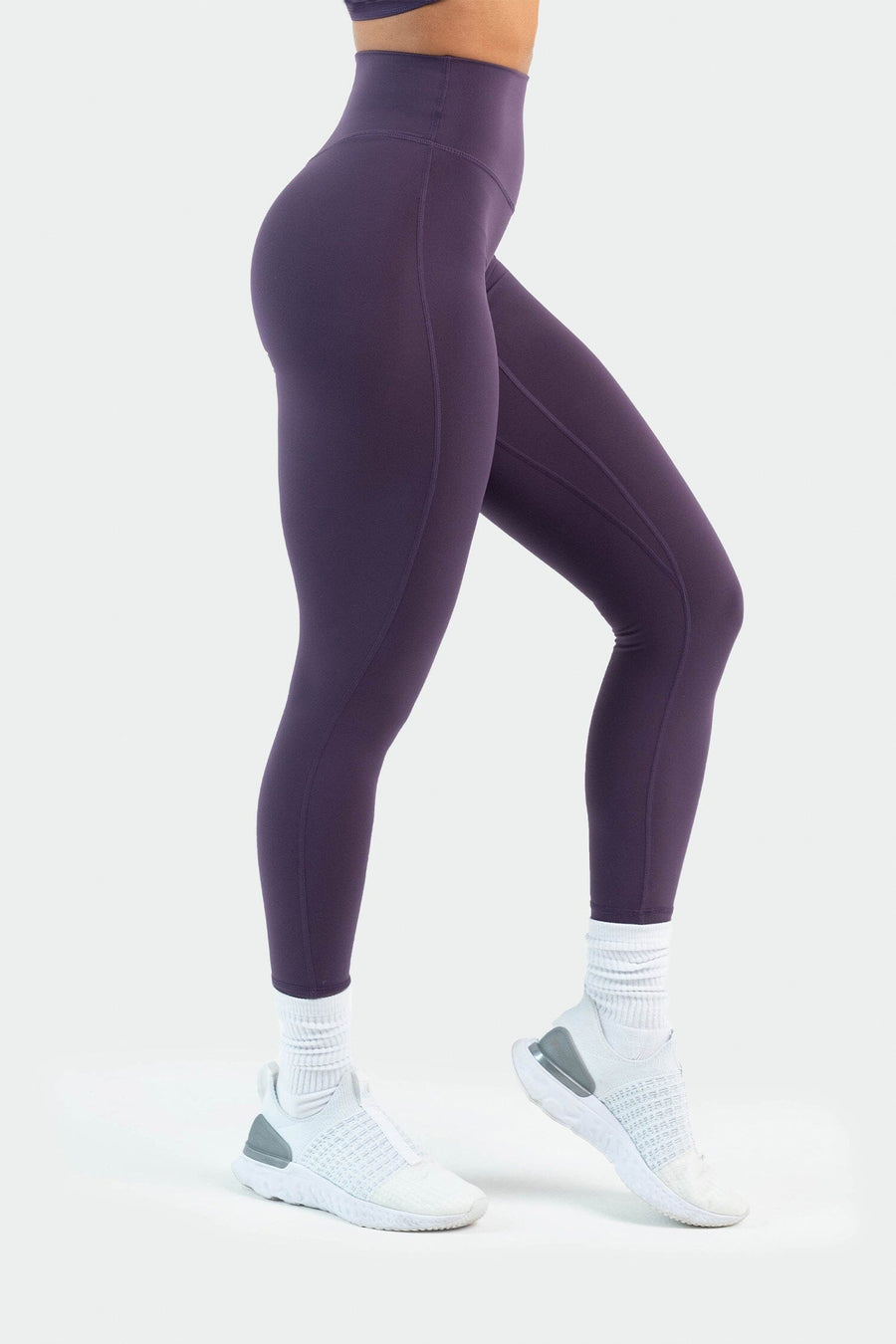 Side Image of Tempo High Waisted Workout Leggings Dark Grape