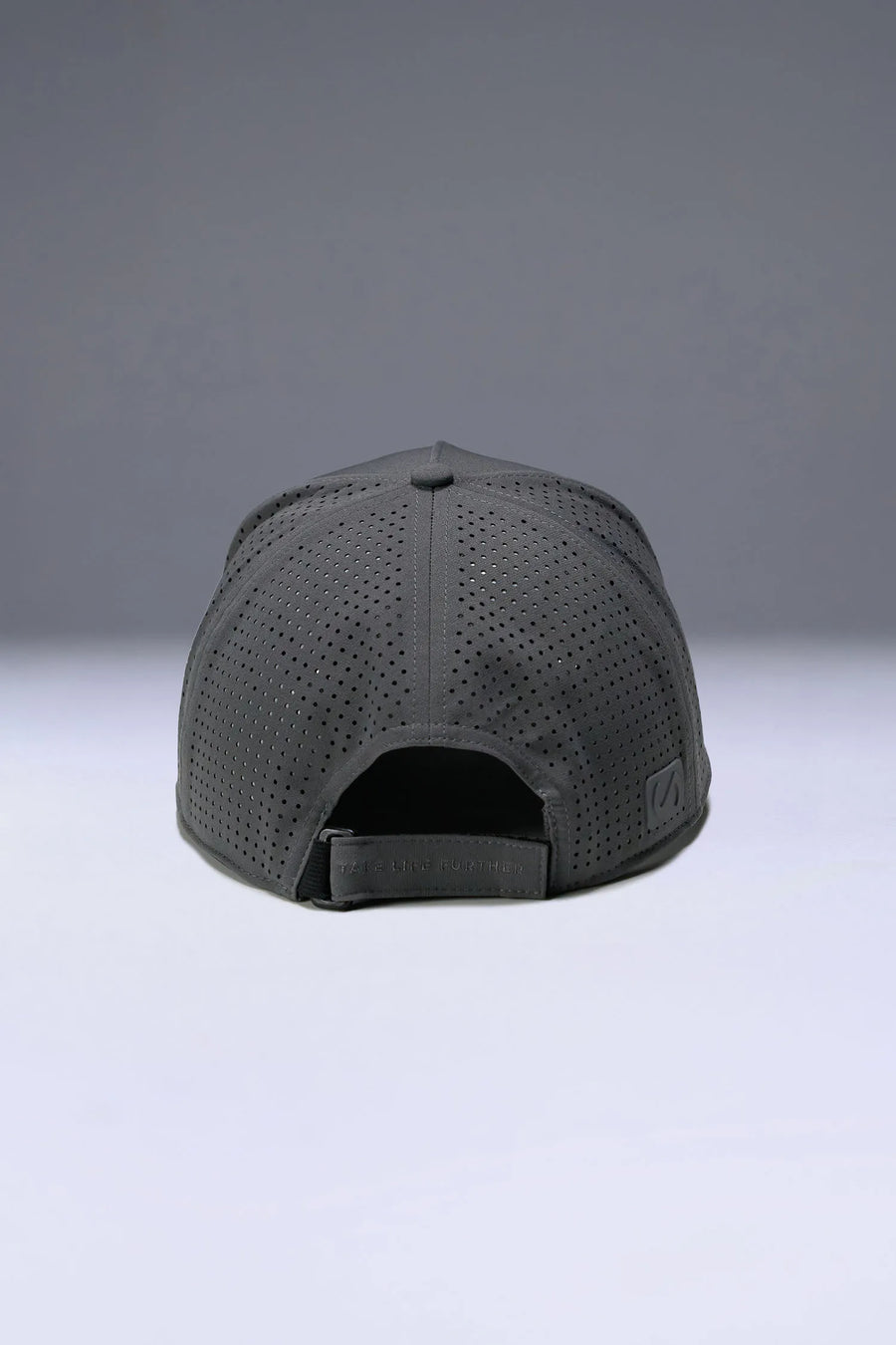 Gray Aero Core Performance Gym Hat with laser ventilation, water-repellent fabric and structured snapback fit by TLF Apparel – back view 