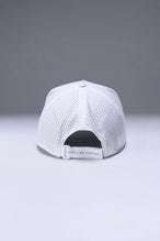 White Aero Core Performance Gym Hat with laser ventilation, water-repellent fabric and structured snapback fit by TLF Apparel – back view 
