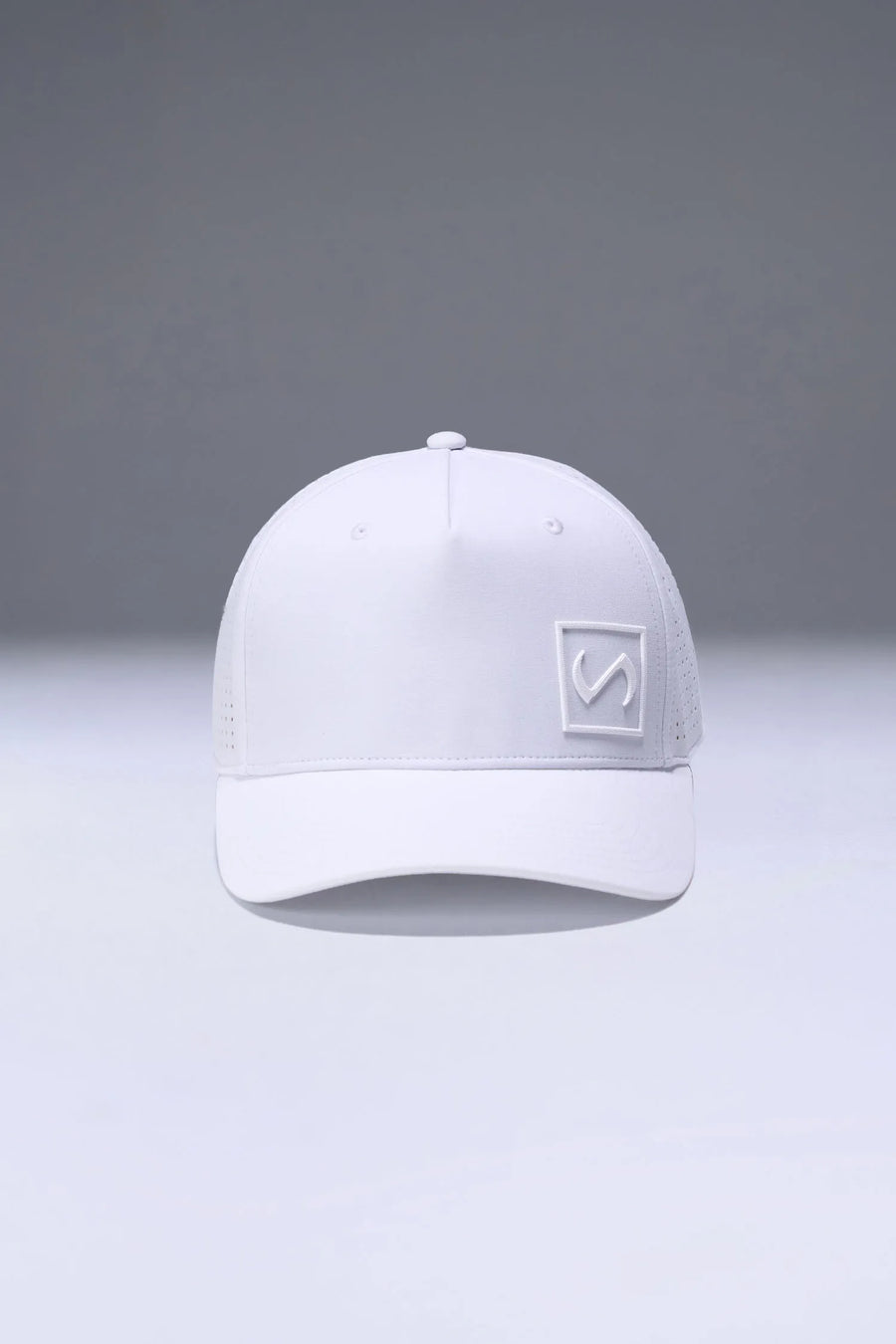 White Aero Core Performance Gym Hat with laser ventilation, water-repellent fabric and structured snapback fit by TLF Apparel – interior detail view 