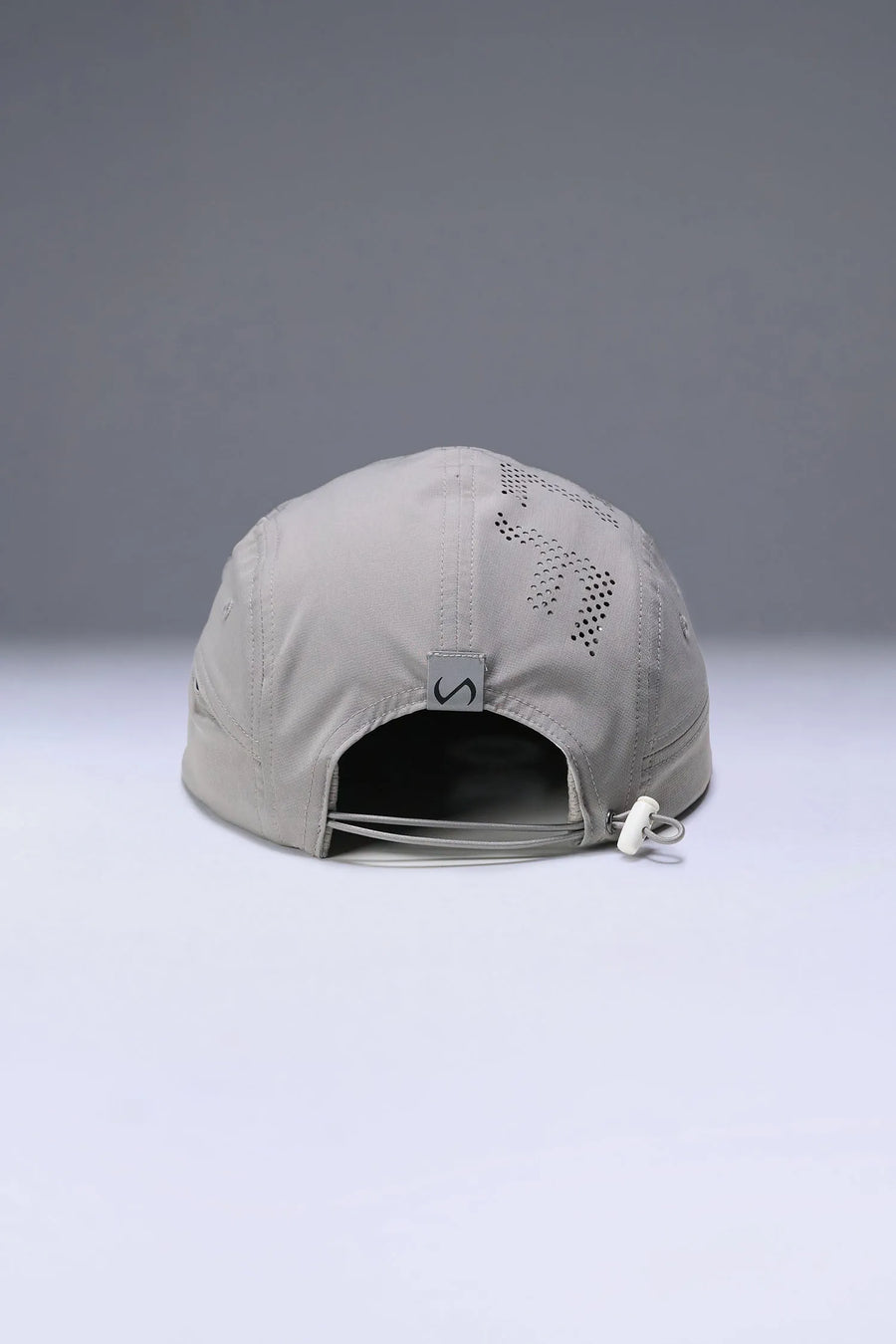 Gray Pluma Packable Hat with adjustable rear bungee cord lock and reflective logo clip label by TLF Apparel – back view 