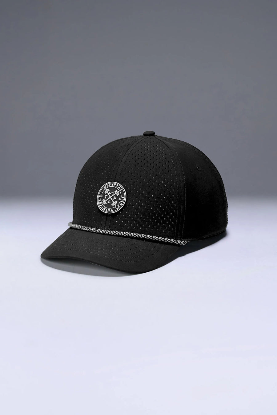 Black Flex Grid Cross Weights Rope Hat with structured 6-panel silhouette and rope accent by TLF Apparel – side view 