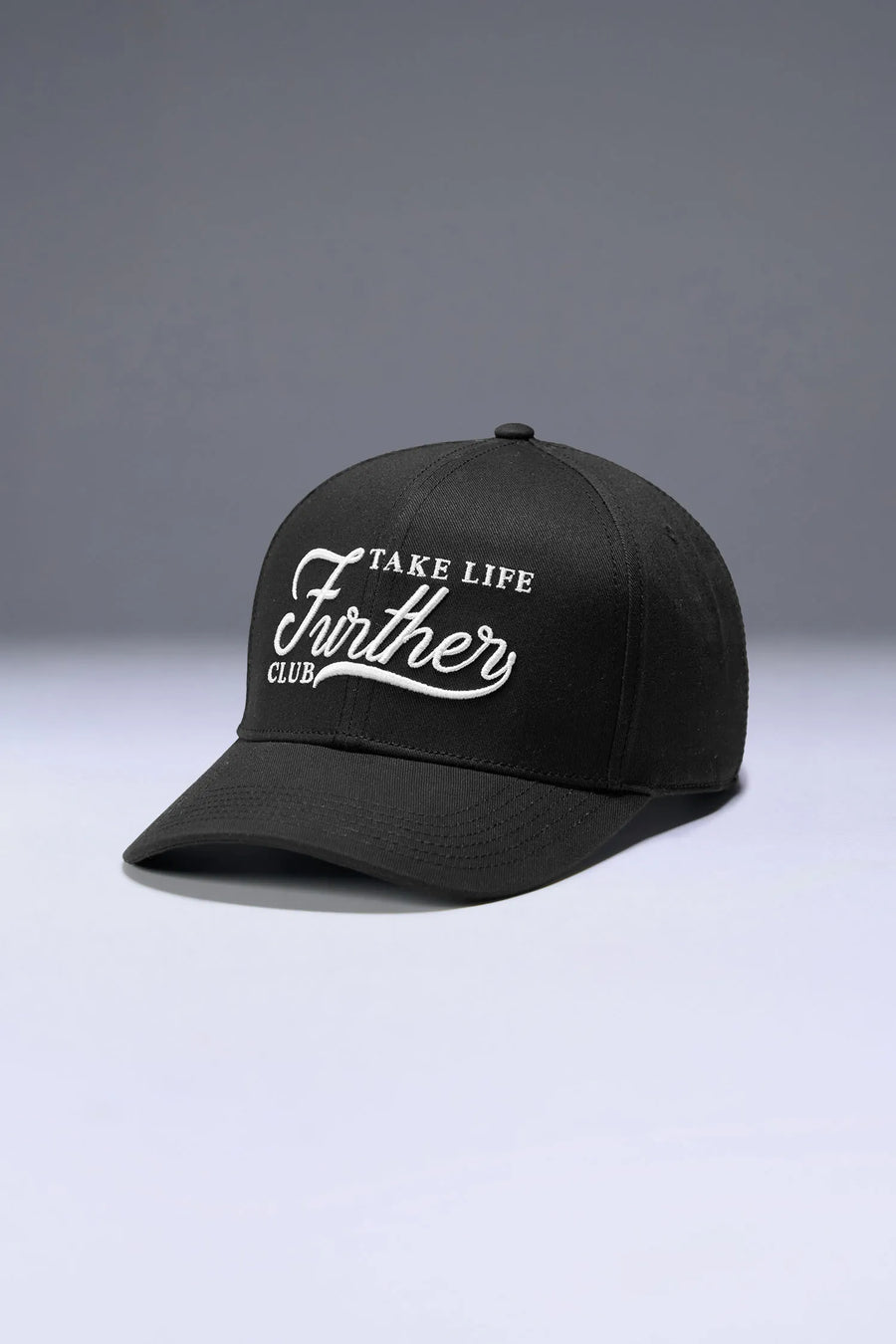 Black Classic Further Cotton Hat with heavyweight cotton twill fabric and front center embroidery for workouts and everyday wear by TLF Apparel – front view 