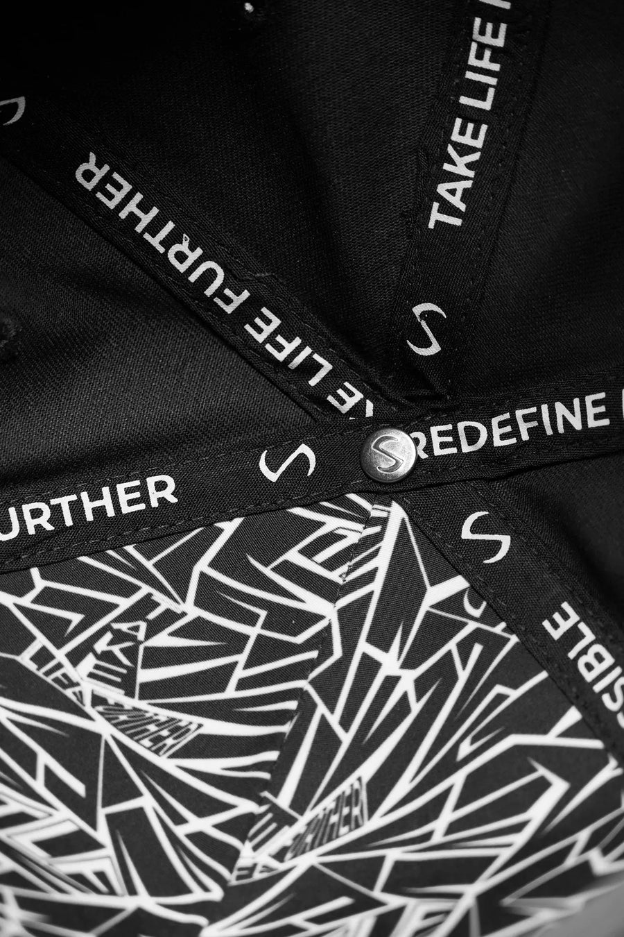 Black Further Club Cottom Hat showing Take Life Further full club embroidery and cotton twill fabric detail by TLF Apparel – detail view 