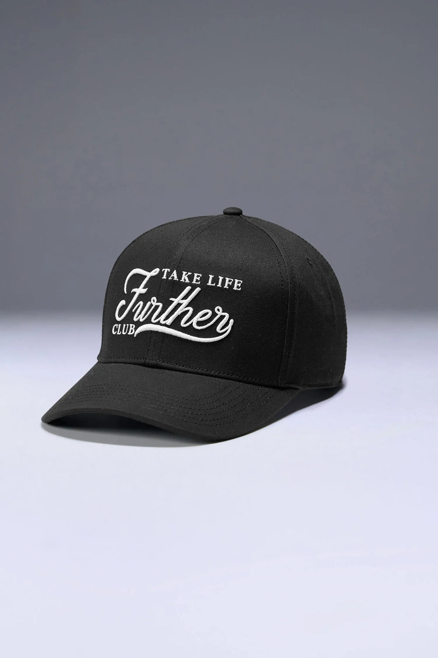 Black Classic Further Cotton Hat showing mid profile side silhouette and structured cotton twill fabric by TLF Apparel – side view
